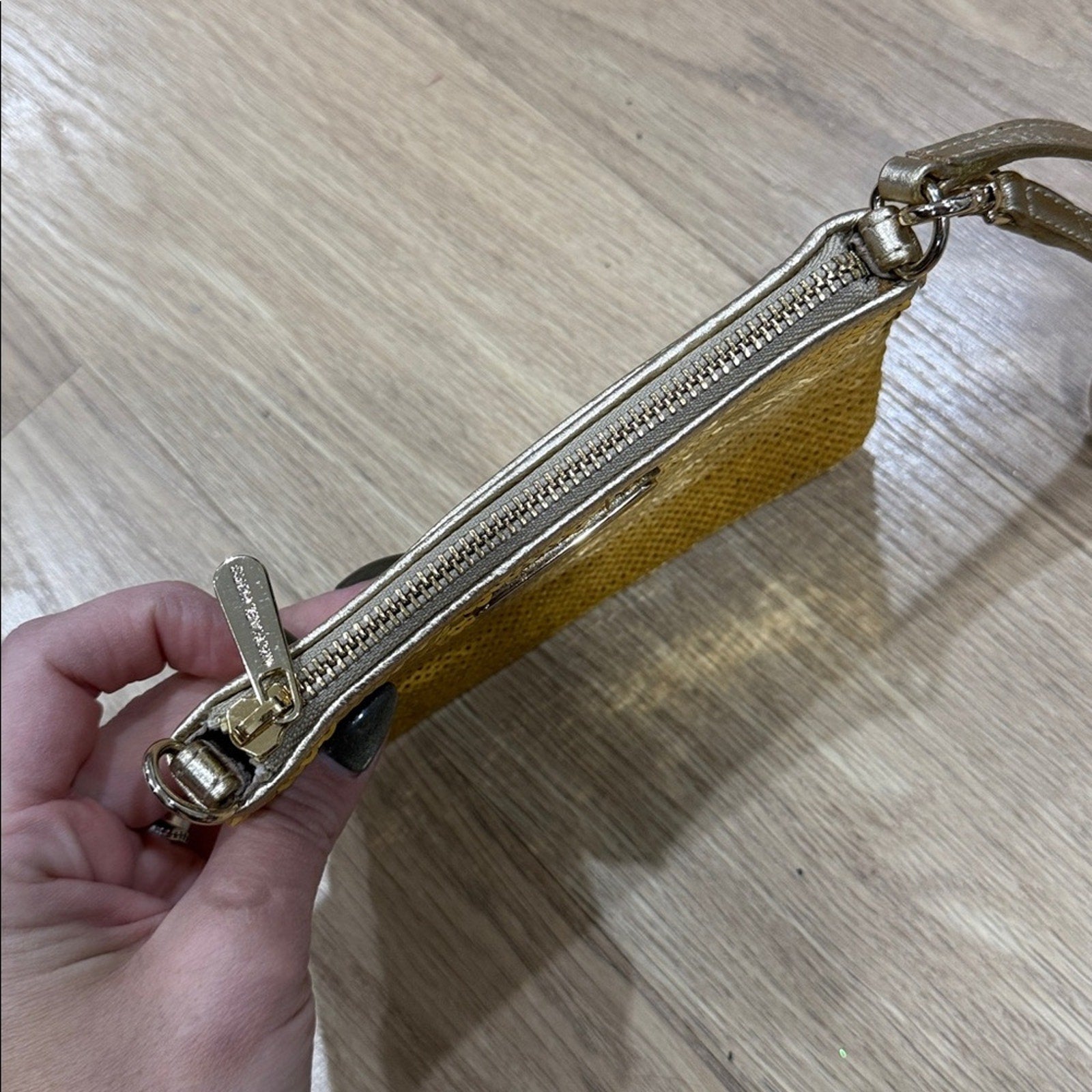 Michael Kors Gold Sequin Zip Top Wristlet