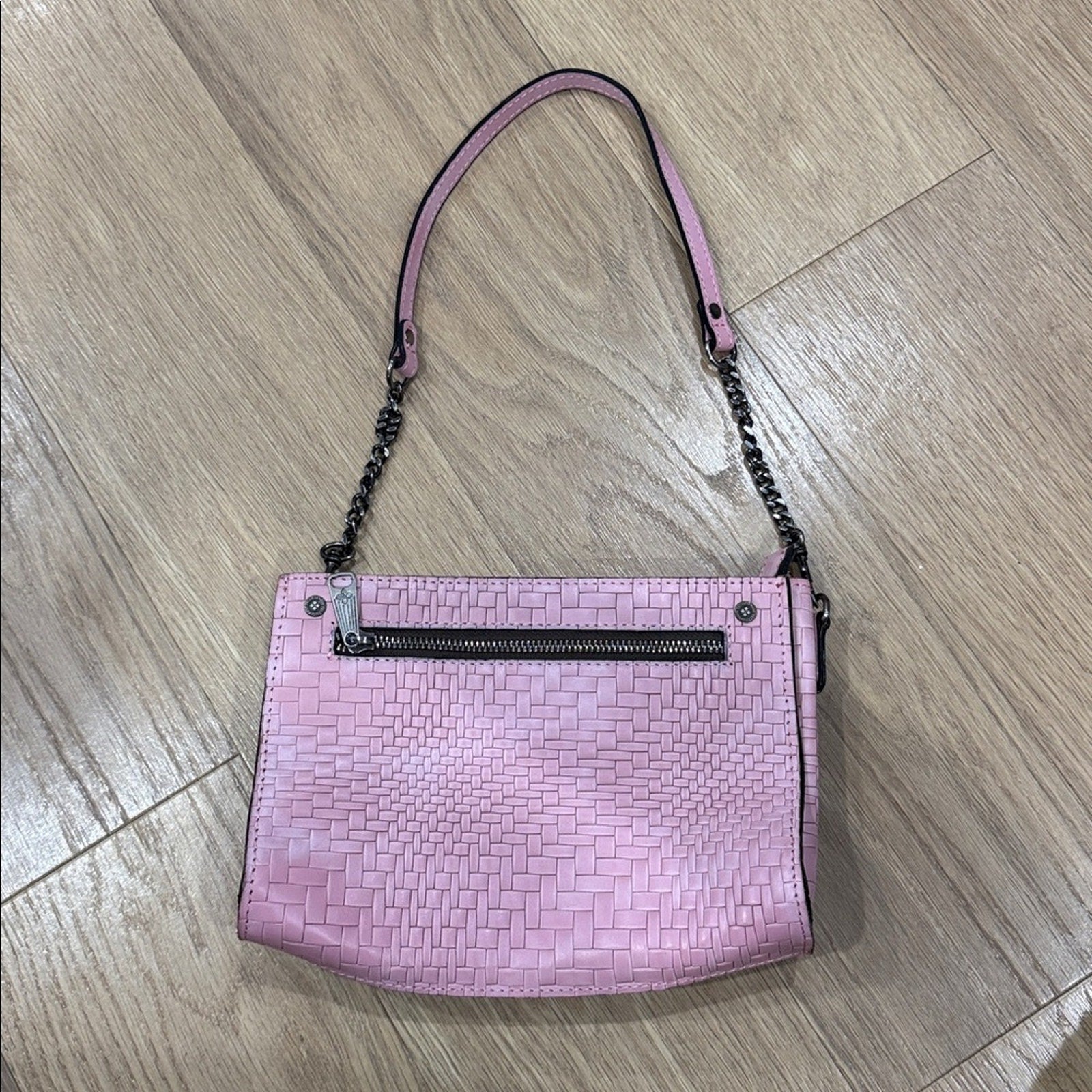 Patricia Nash Blush Turati Leather Handbag w/ Woven Embossed Pattern Chain Strap