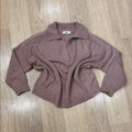 Labiz Knit Collared Split Neckline Sweater in Tan Size Medium