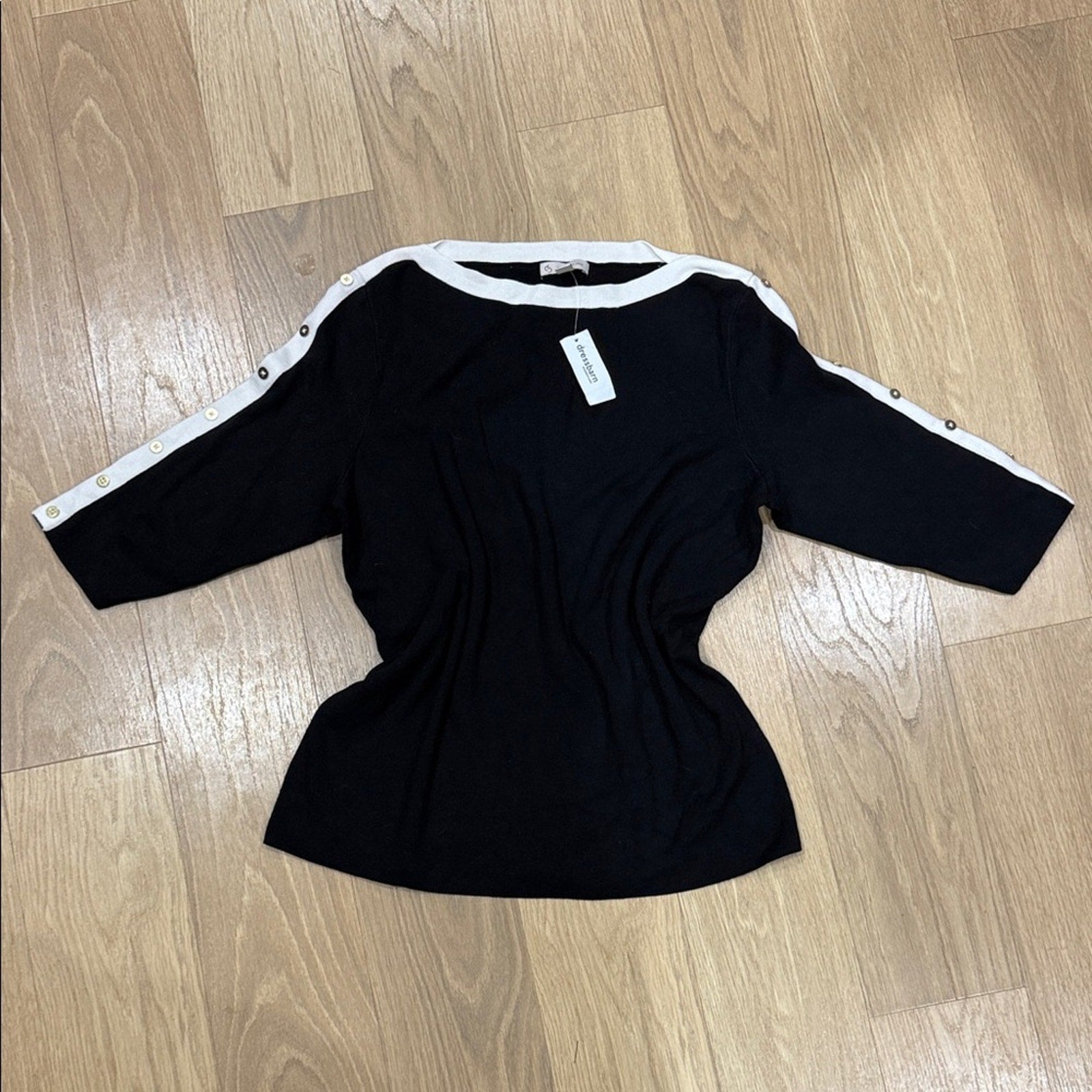 Dressbarn Black and White Knit Boat Neck Sweater with Button Detail Size 2XL