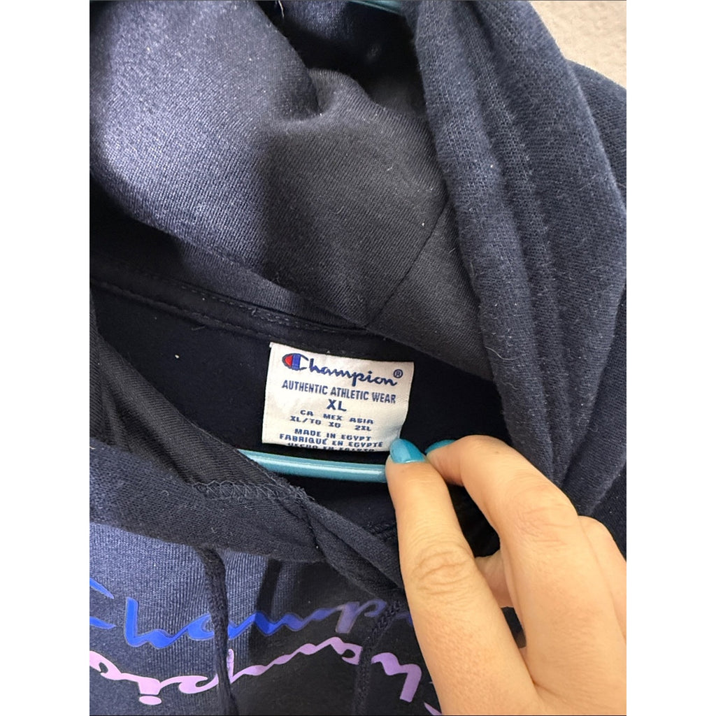 Champion Navy Crewneck Hoodie with Purple Logo Size XL