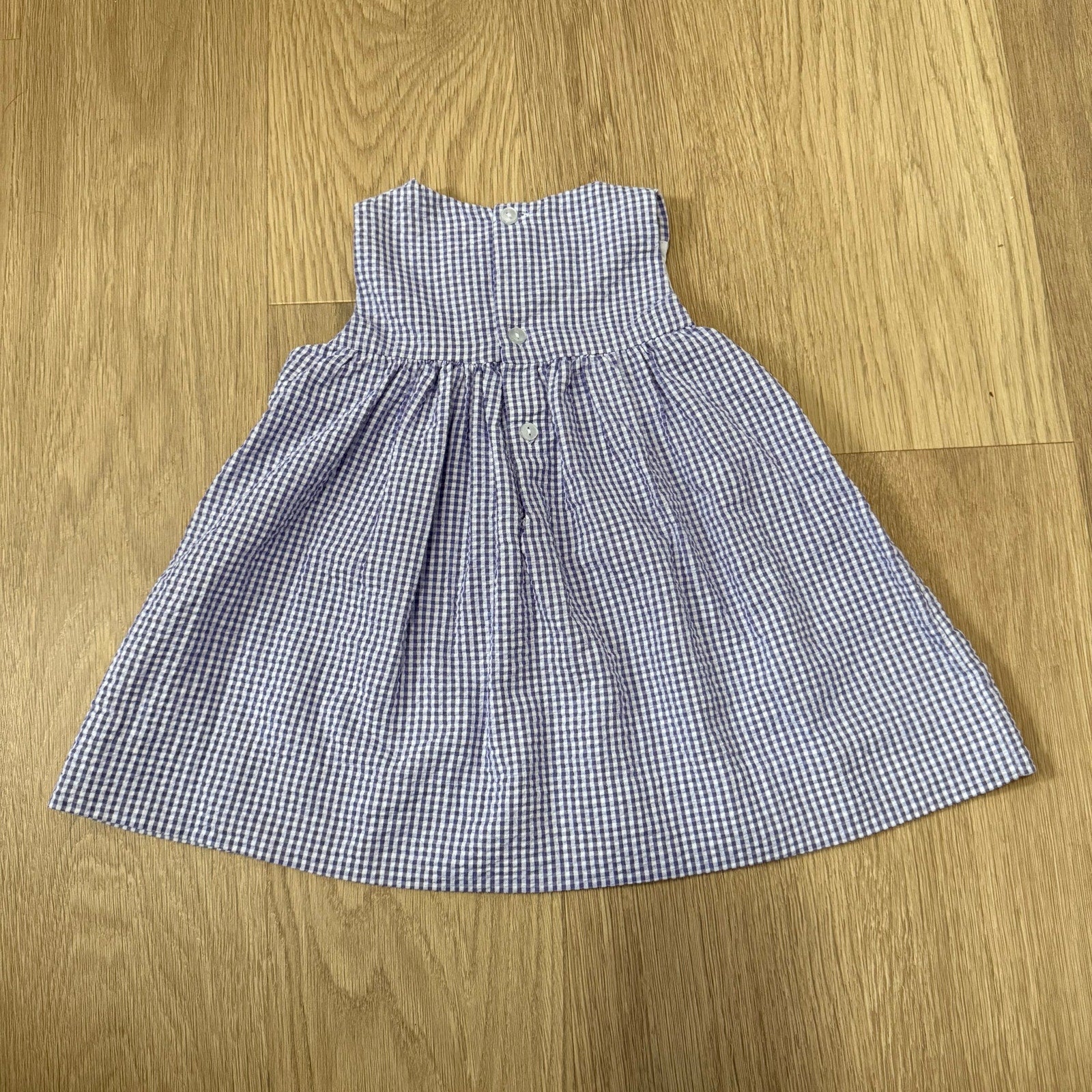 Simply Smock Blue Gingham Smocked Dress with Bicycle Embroidery Size 6 Months