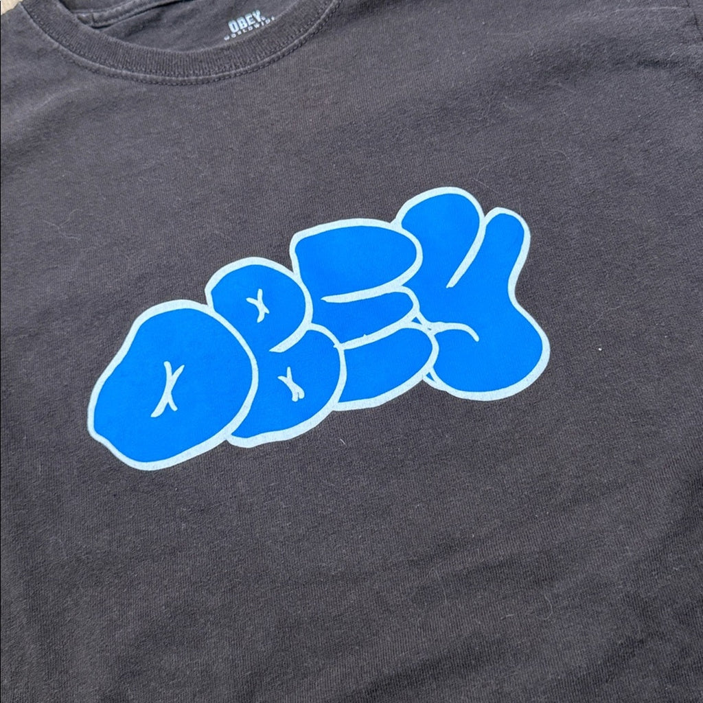 Obey Black Tee with Vibrant Blue Graphic Size Medium