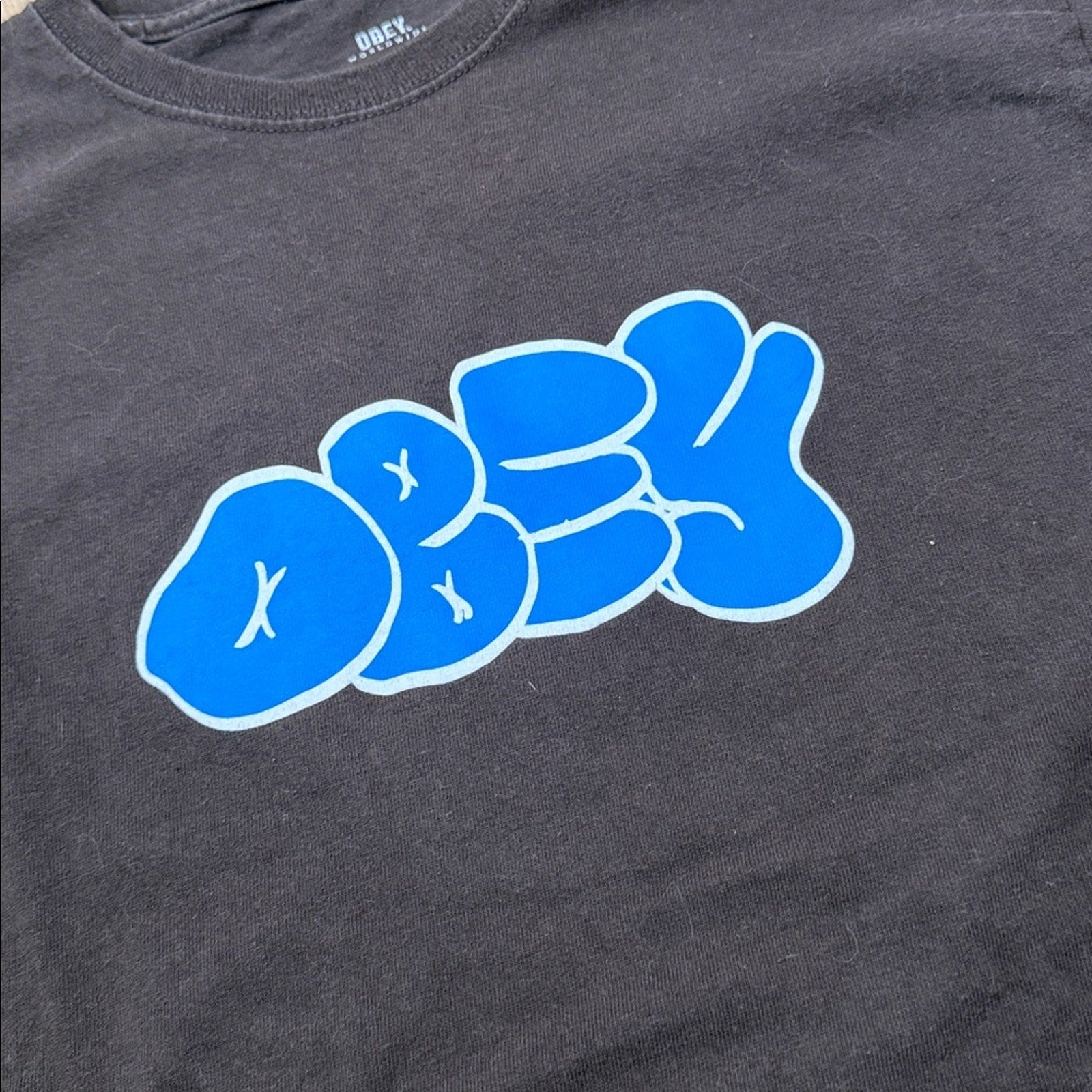 Obey Black Tee with Vibrant Blue Graphic Size Medium