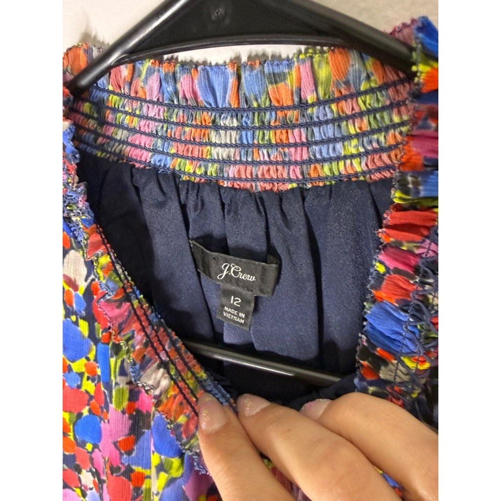 J. Crew Multicolor Floral Smocked Neck Sleeveless Top Size 12