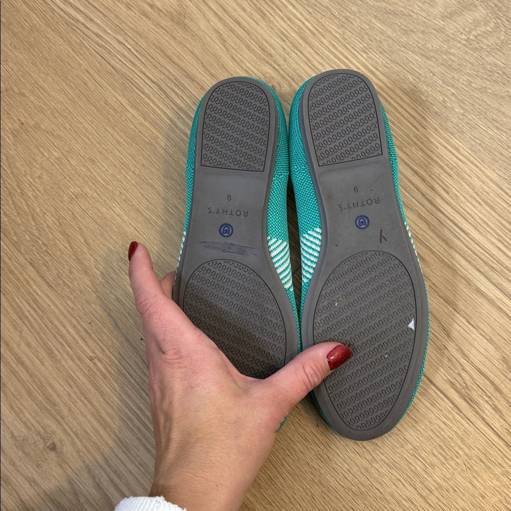 Rothy's Women's Pointed Toe Machine Washable Teal Flats Size 9