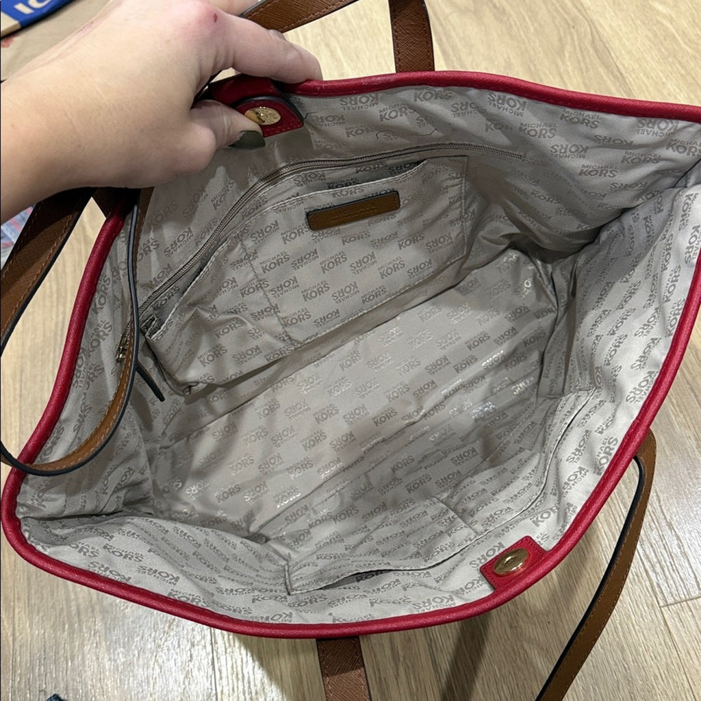 Michael Kors Jet Set Travel Red and White Striped Tote Bag