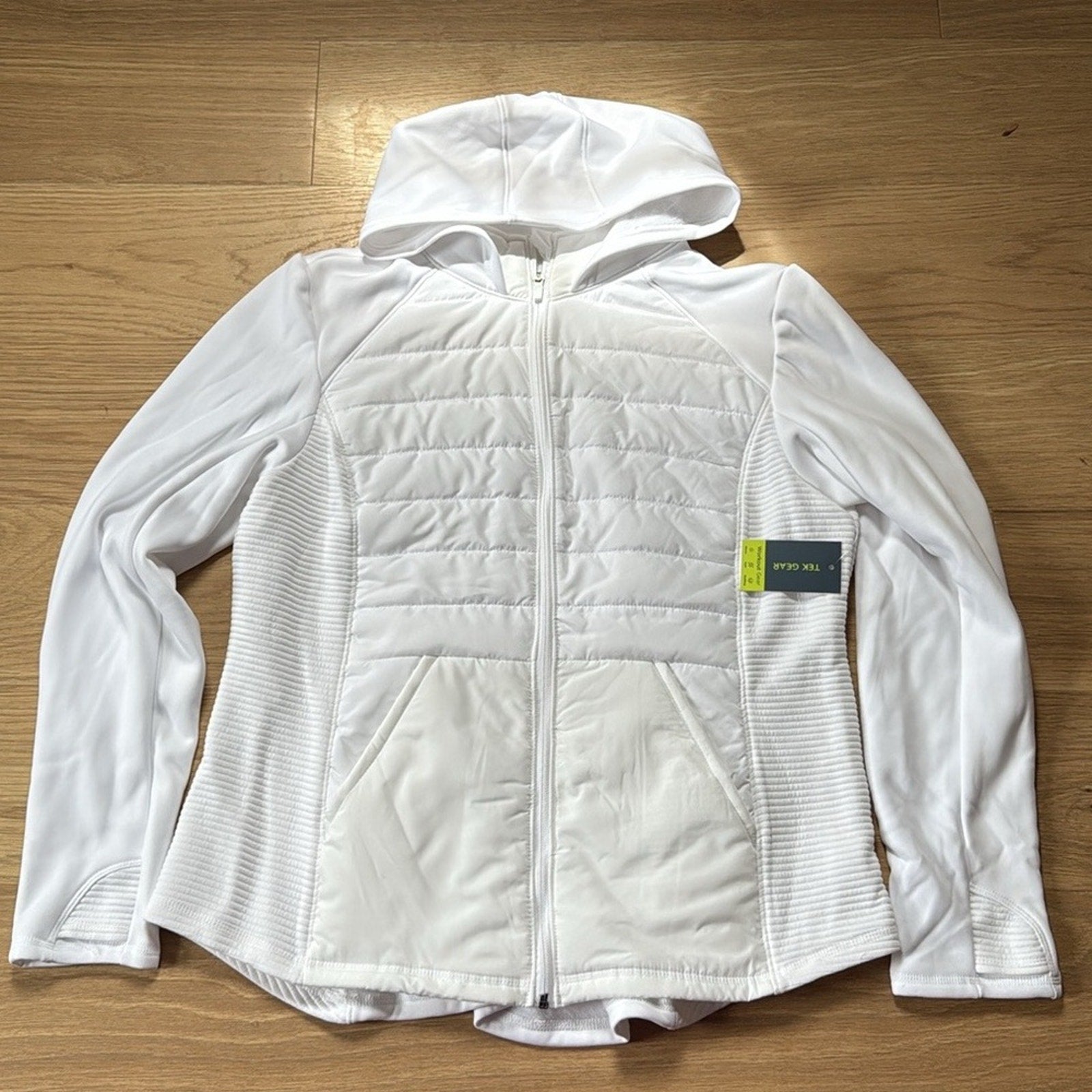 Tek Gear Hooded Zip Front Modern White Quilted Jacket Size XXL
