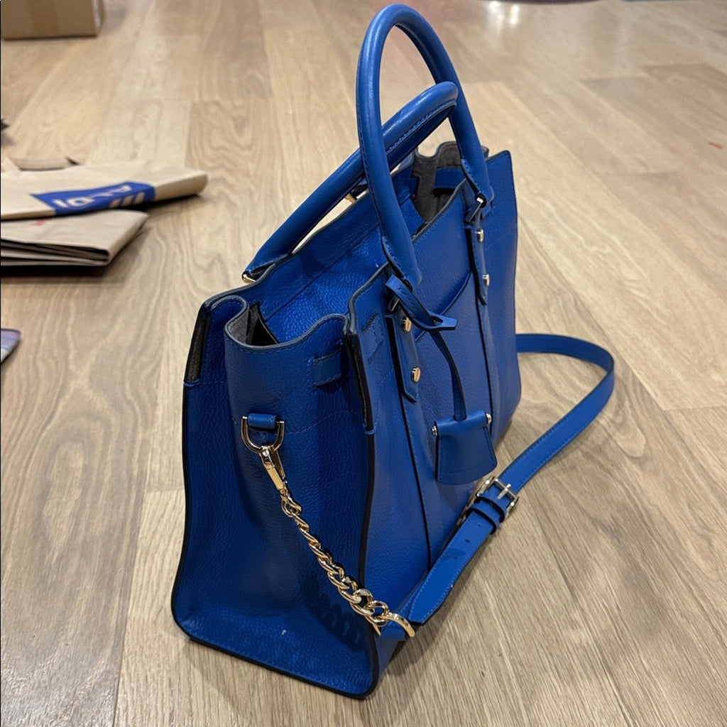 Michael Kors Nouveau Hamilton Large Satchel in Vintage Blue Pebbled Leather