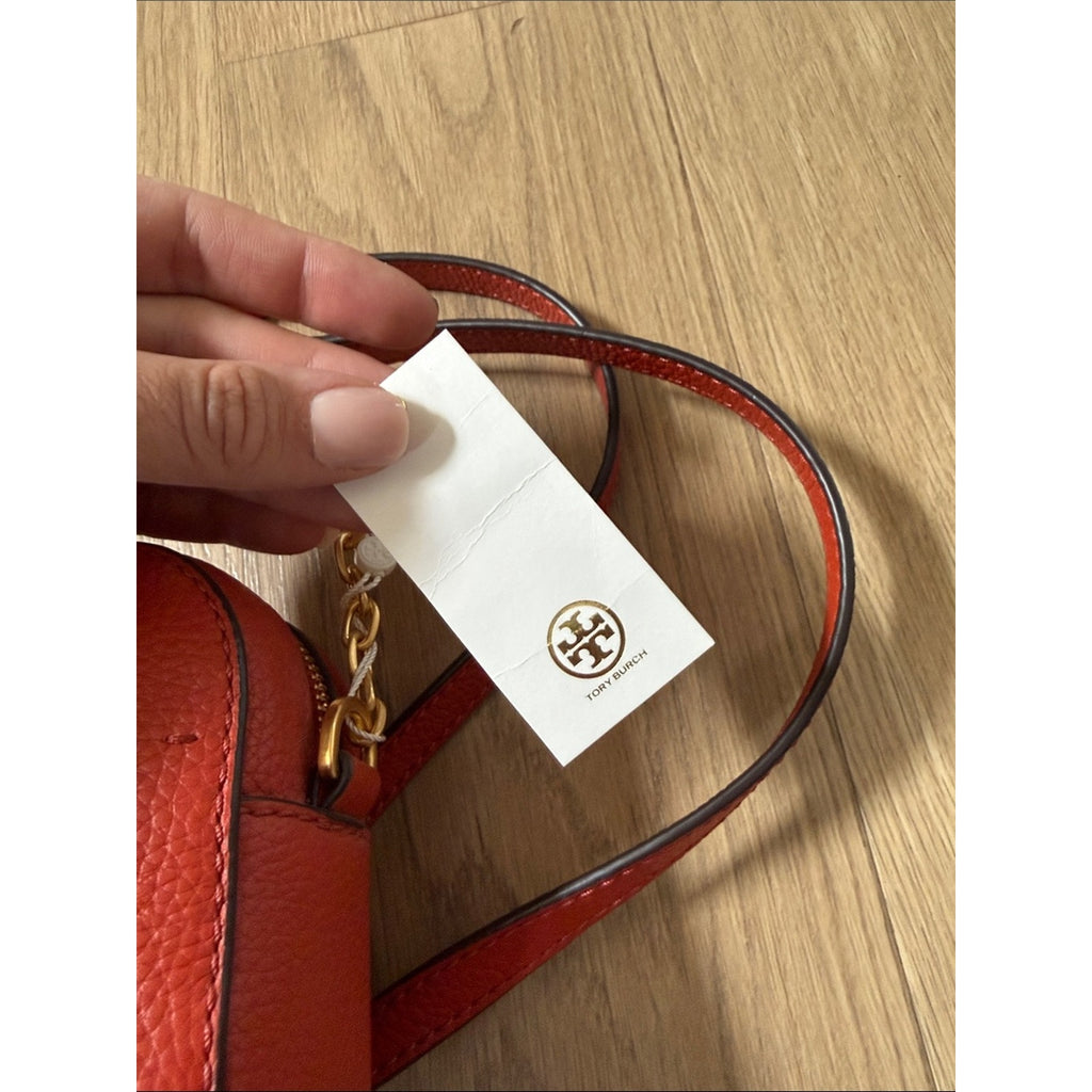 Tory Burch McGraw Camera Bag in Lava Pebbled Leather Crossbody with Tassel
