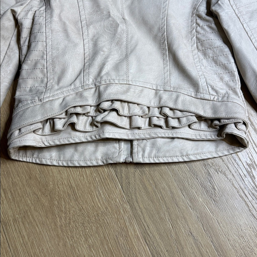 Mayoral Cream/Tan Ruffle Detail Faux Leather Jacket for Kids Size 4