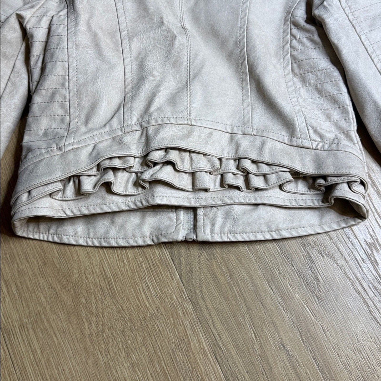Mayoral Cream/Tan Ruffle Detail Faux Leather Jacket for Kids Size 4