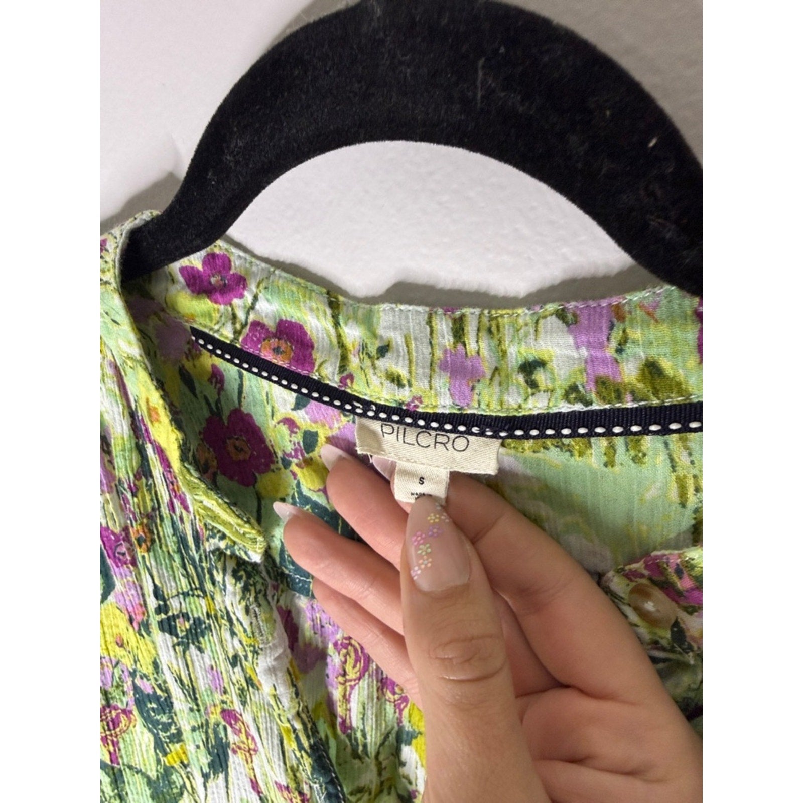 Pilcro Floral Button-Down Blouse - Green Multi Size Small