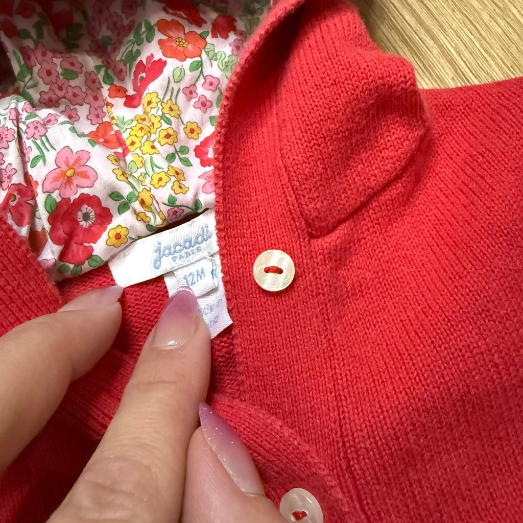 Jacadi Baby Girl Hooded Cardigan with Liberty Floral Lining - Vibrant Red Size 12 Months