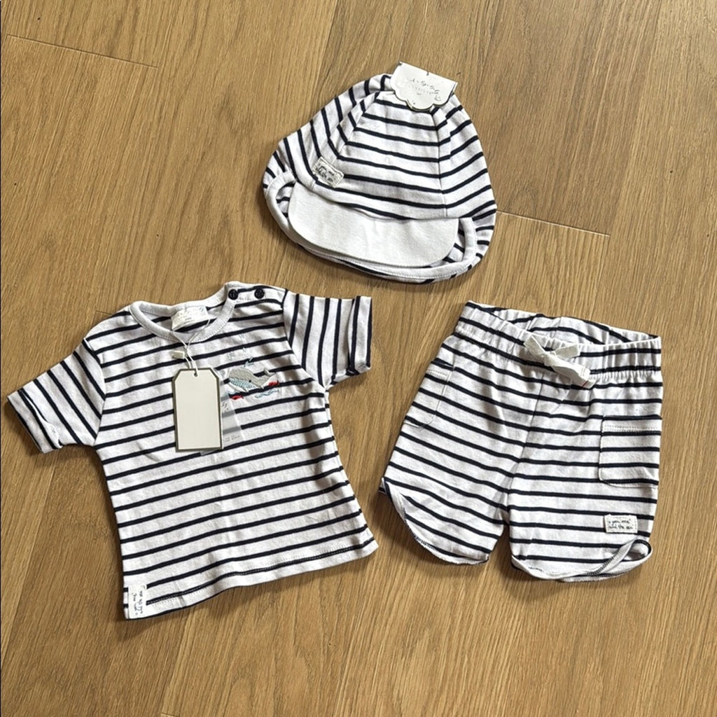 Rock A Bye Baby Boutique Striped Kids 3 Piece Outfit Set - Black and White 3-6M