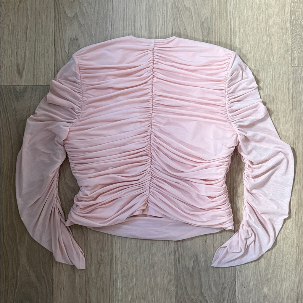 Express Body Contour Light Pink Ruched Long Sleeve Blouse Size XL