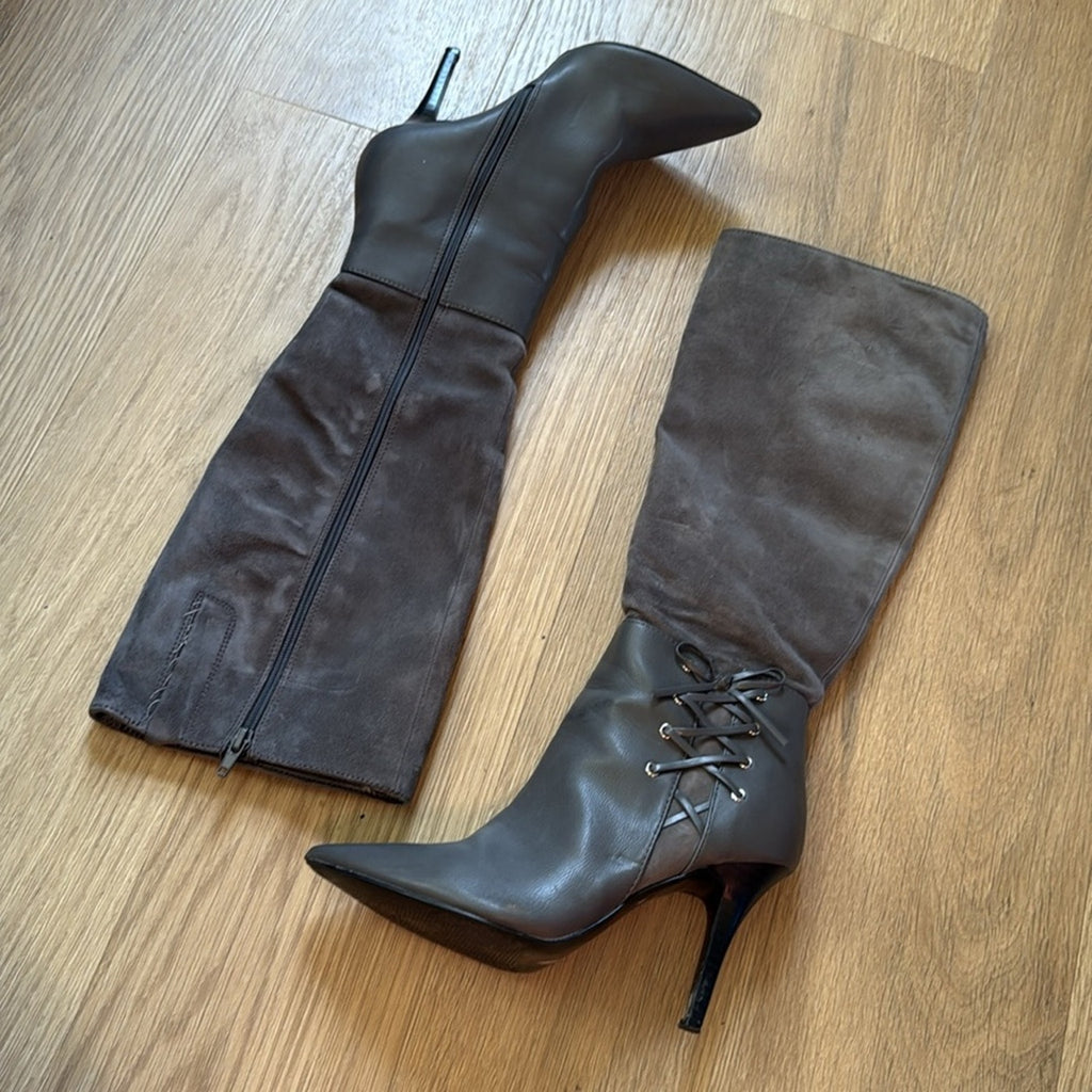 Nine West Jelizao Elegant Taupe Knee-High Suede Leather Boots Size 6.5