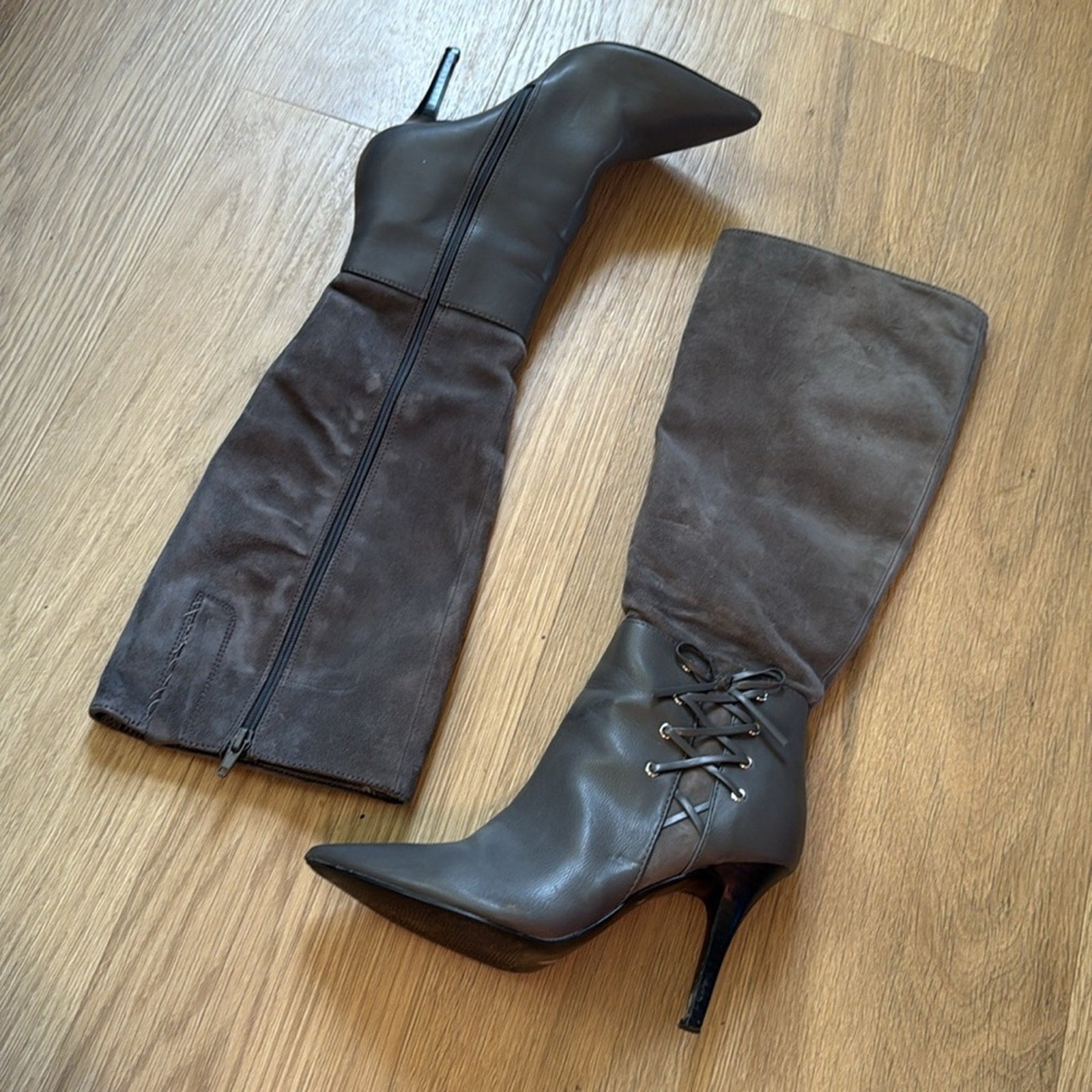 Nine West Jelizao Elegant Taupe Knee-High Suede Leather Boots Size 6.5