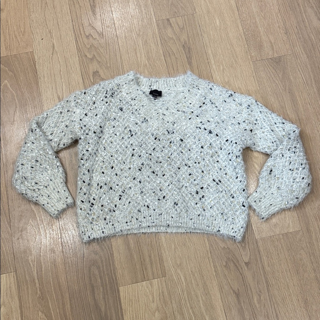 Lumiere Cream Gold Black Knit Fuzzy V Neck Sweater Size Large