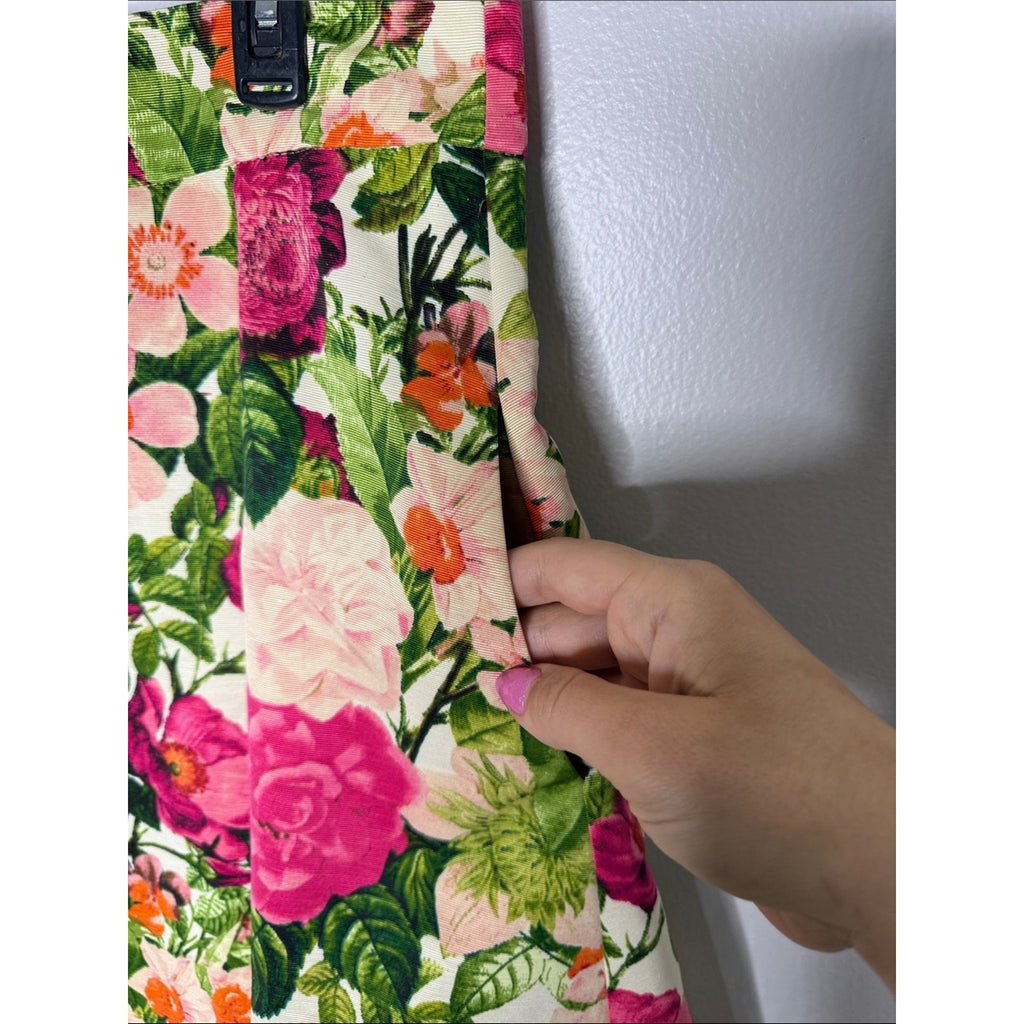 Eliza J Floral A-Line Skirt - Pink, Green & Cream Size 14