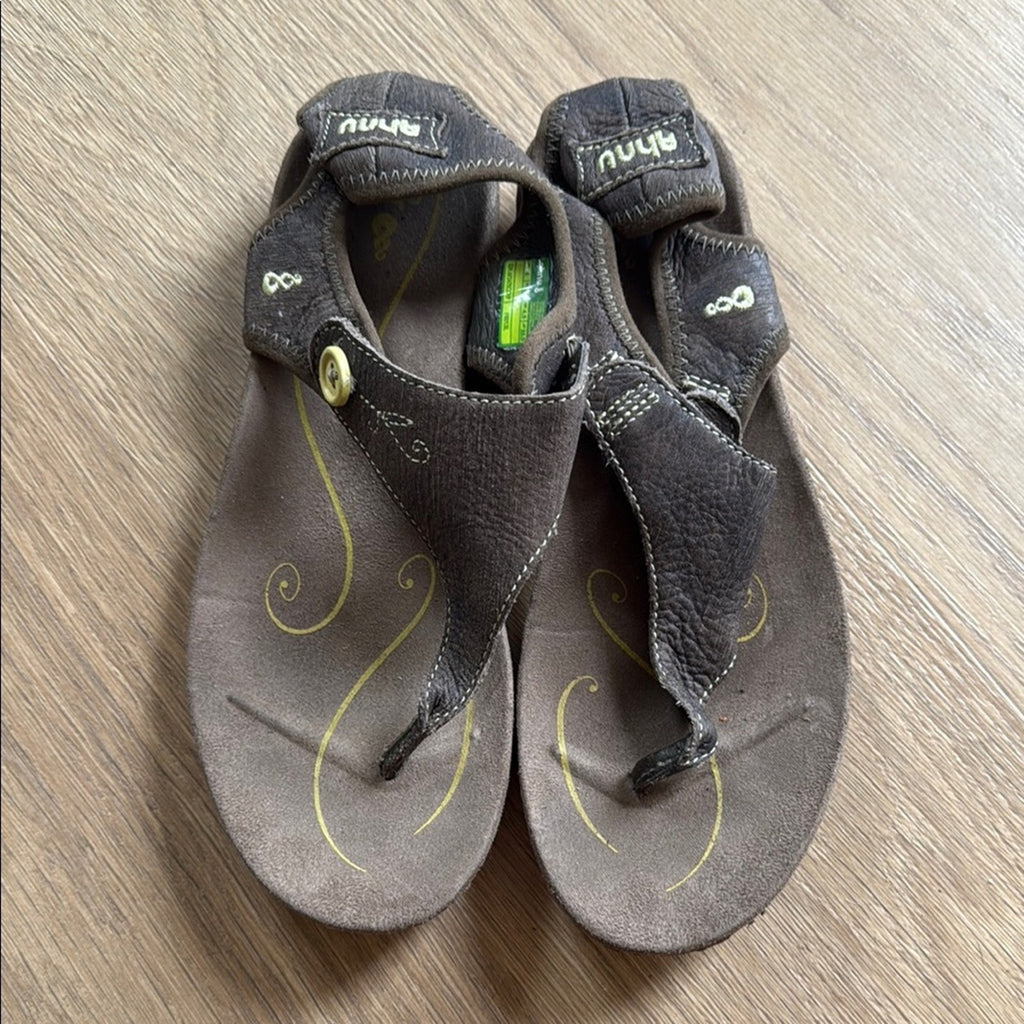 Ahnu Brown Strap On Leather Sandals Size 6