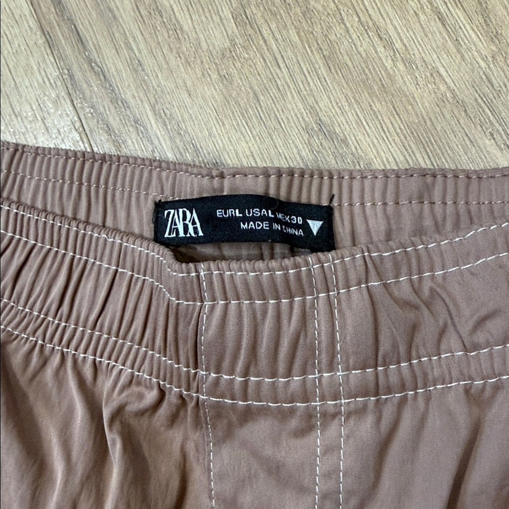 Zara Tan Parachute Style Pants Size Large