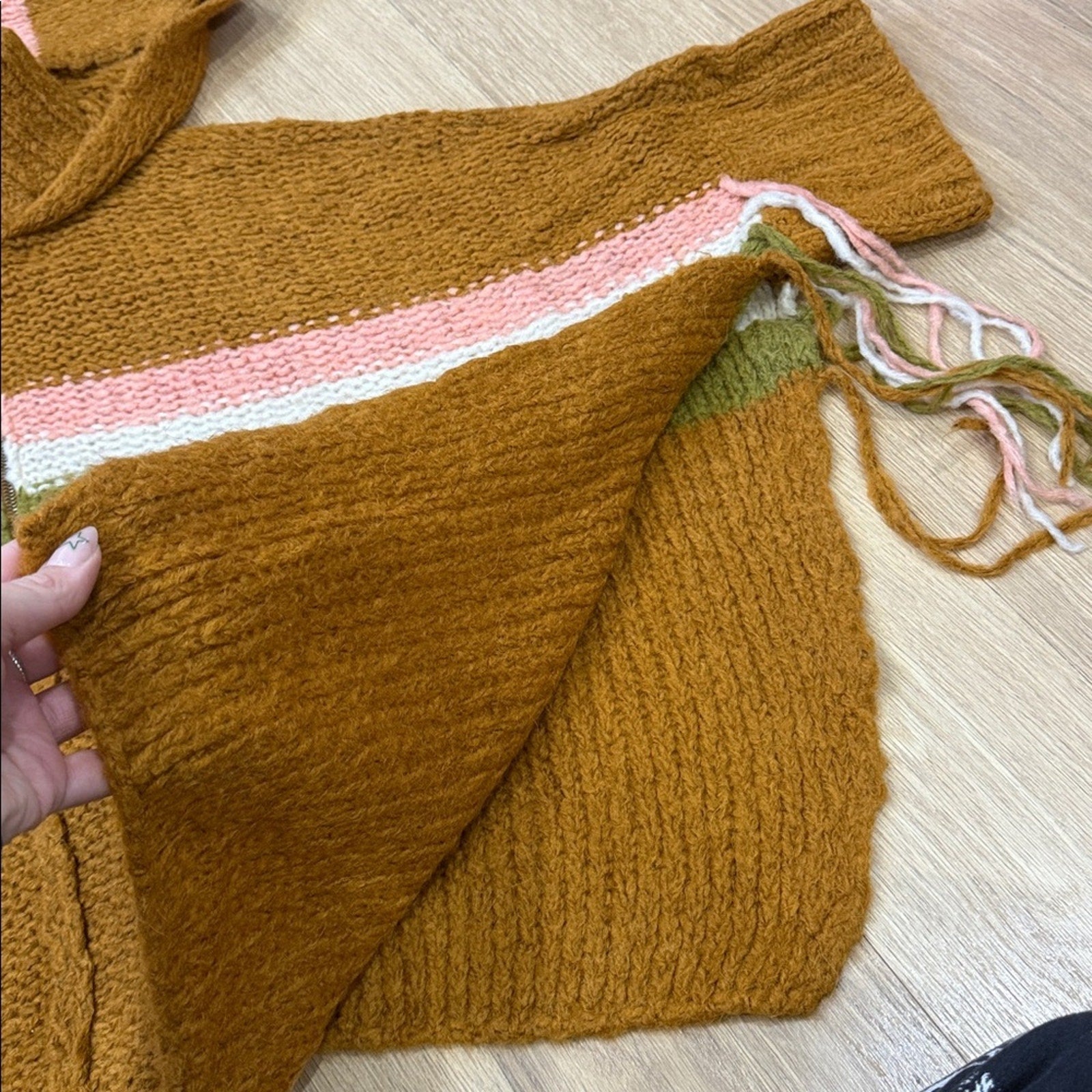 Free People Desert Sunrise Hooded Poncho in Brown Pink and White Size XS/S