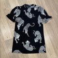 Black Dress with Leopard Print Puff Sleeve and Ruffle Shift Dress Size Small