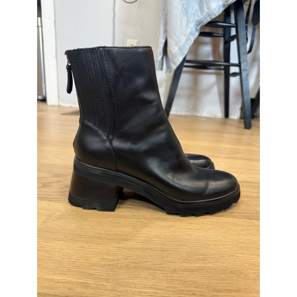 Dolce Vita Martey H2O Black Leather Chunky Heel Chelsea Boots Size 9.5