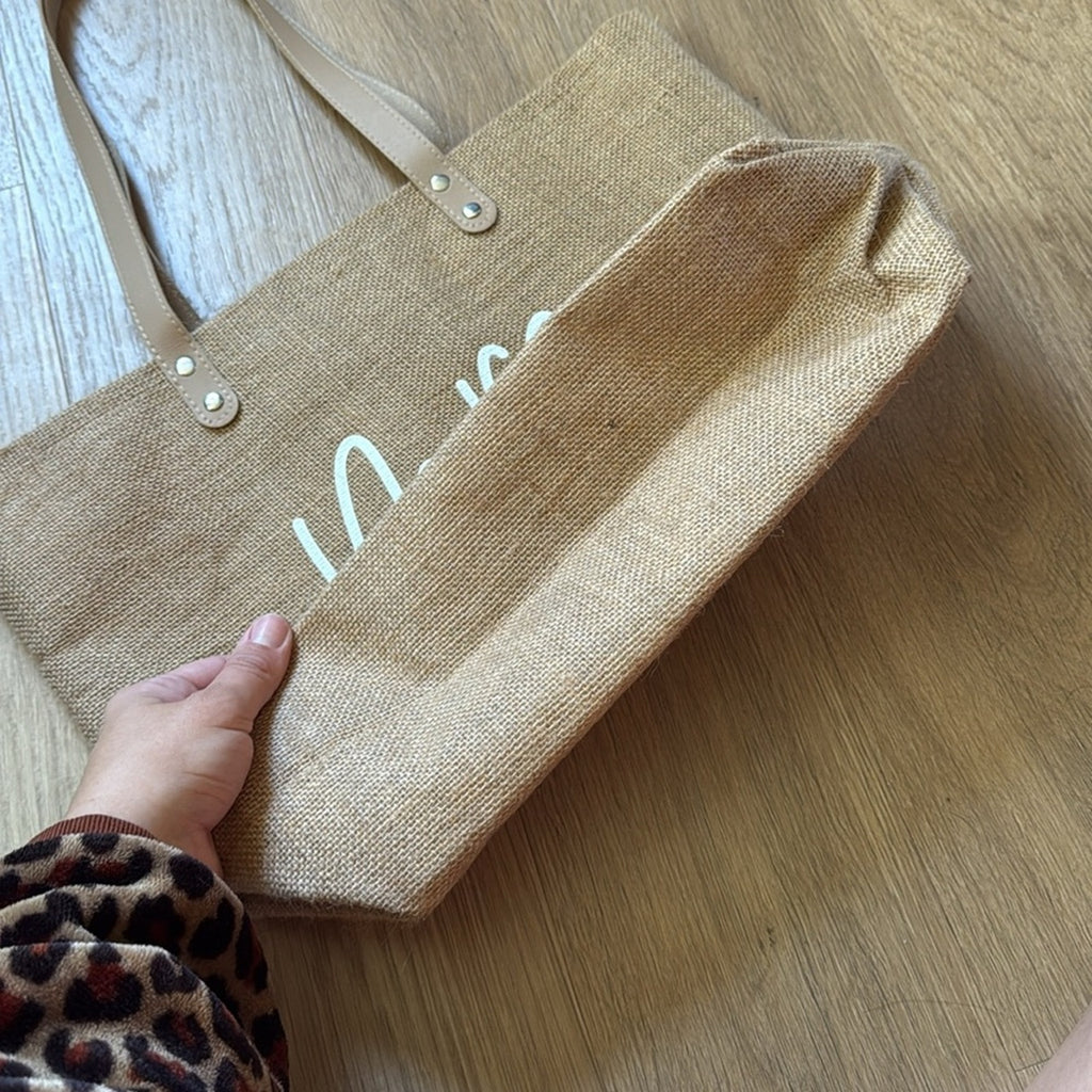 Event Blossom Tan Jute Tote Bag