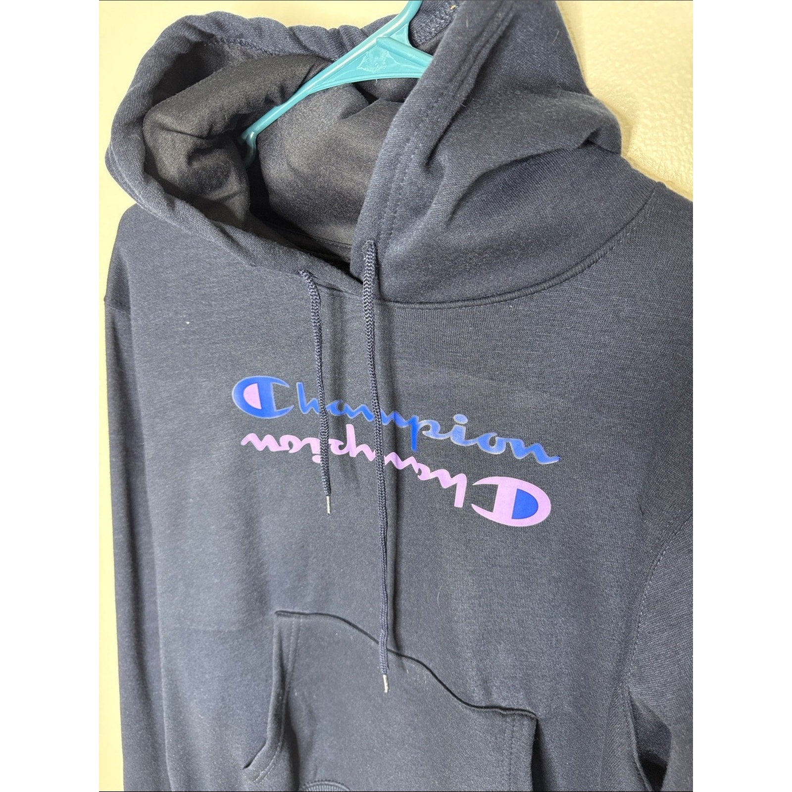 Champion Navy Crewneck Hoodie with Purple Logo Size XL