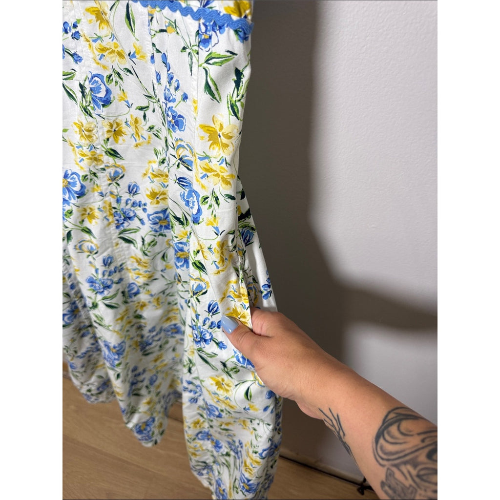 Free Assembly Floral Tie-Shoulder Sundress in Blue and Yellow Size Medium