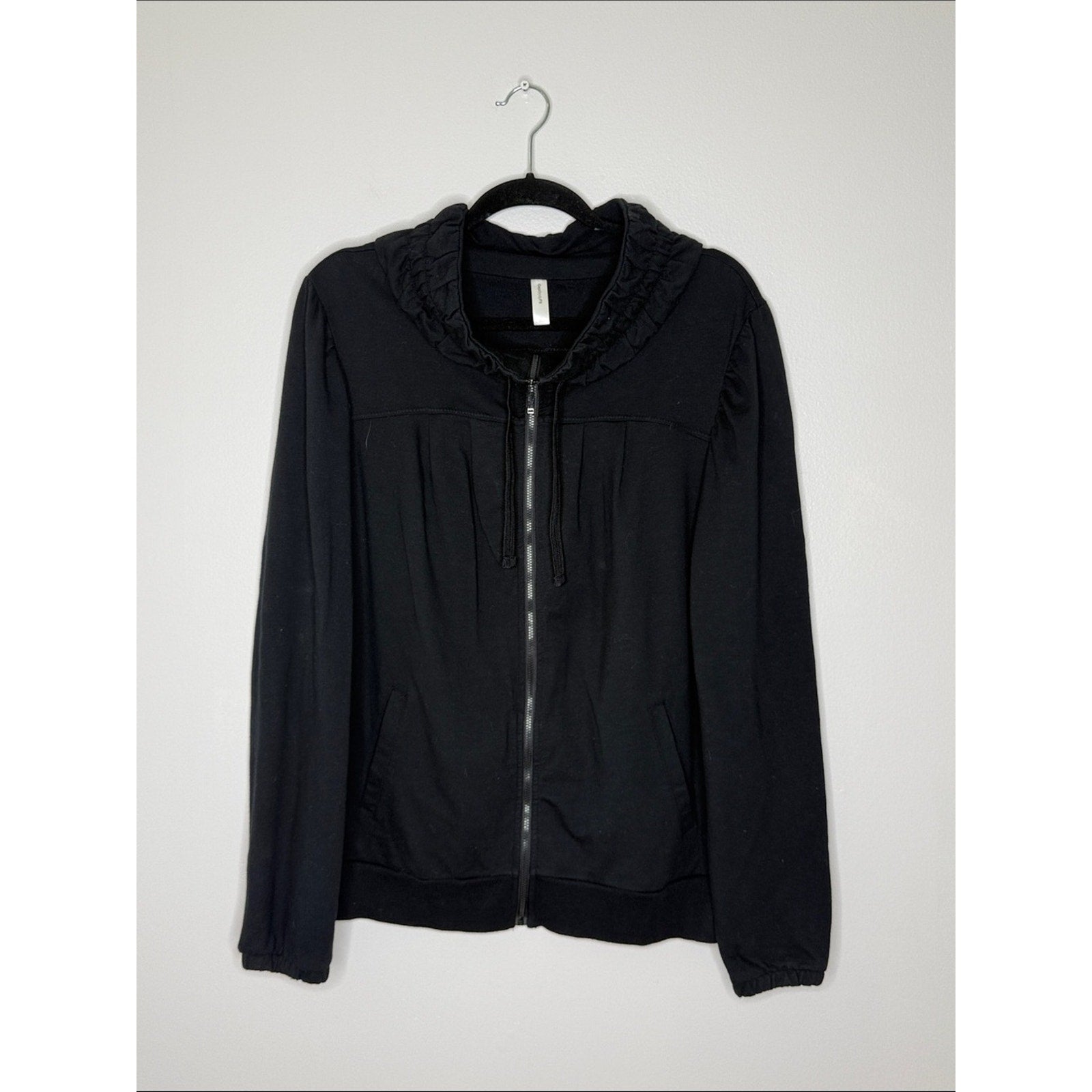Gap Body Fit Black Zip-Up Sweatshirt with Ruched Collar Size Large