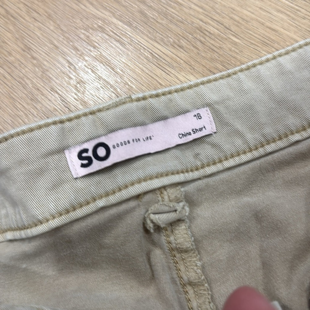SO Khaki Chino Style Cotton Blend Women's Shorts Size 16
