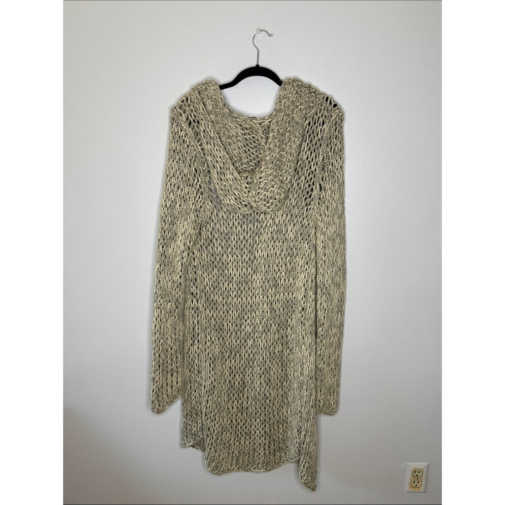 White + Warren Open Knit Hooded Cardigan in Oatmeal Size XL
