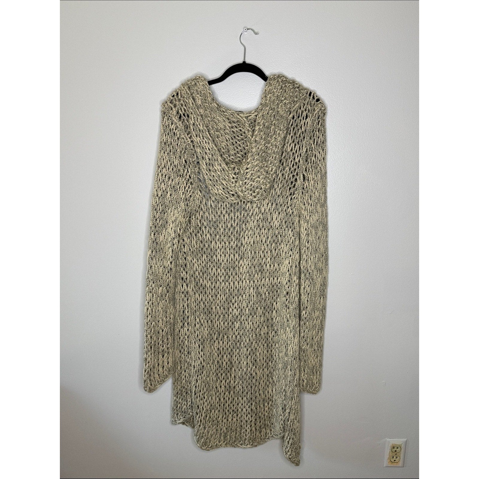 White + Warren Open Knit Hooded Cardigan in Oatmeal Size XL