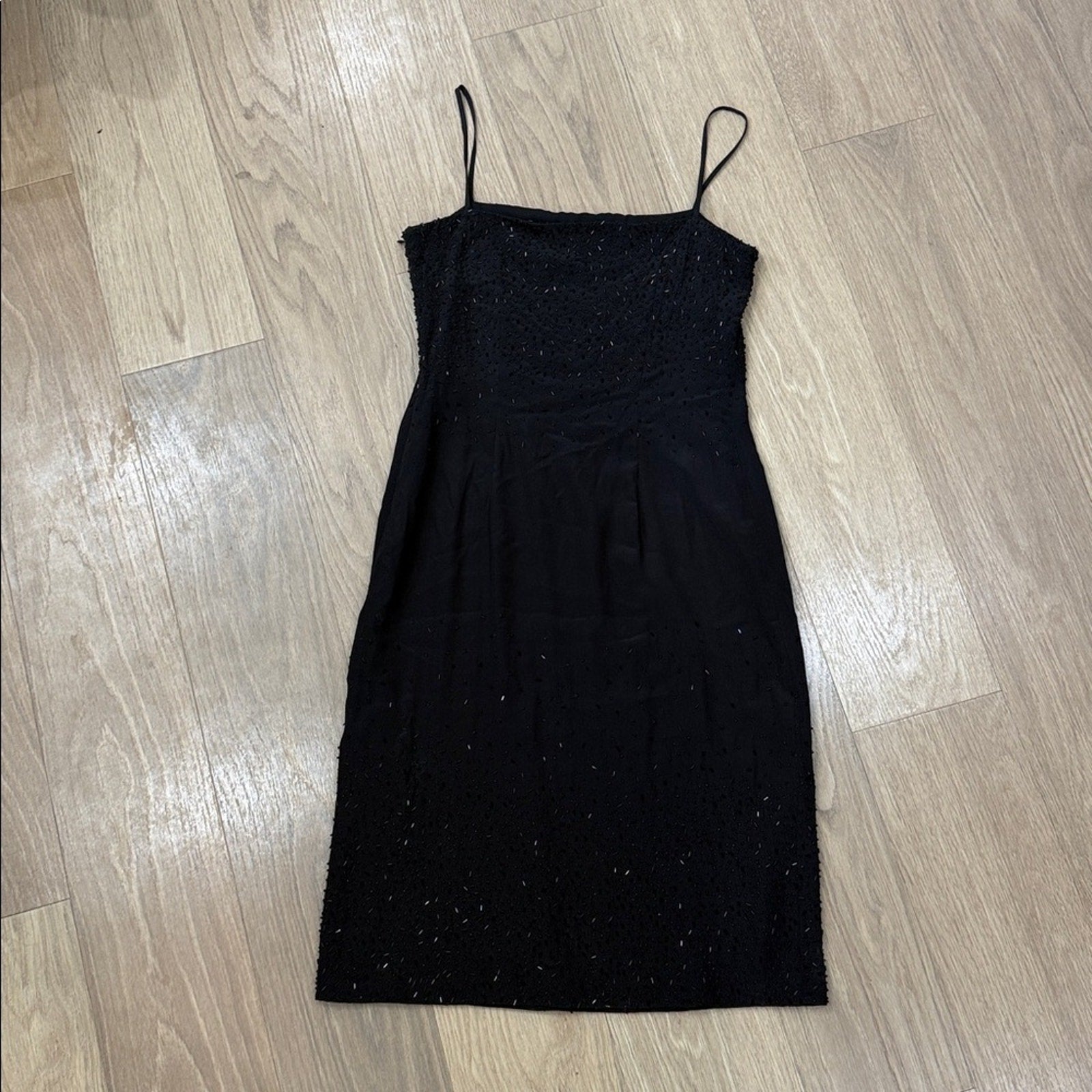 Brooks Brothers Black Silk Beaded Sleeveless Cocktail Dress - Size 2