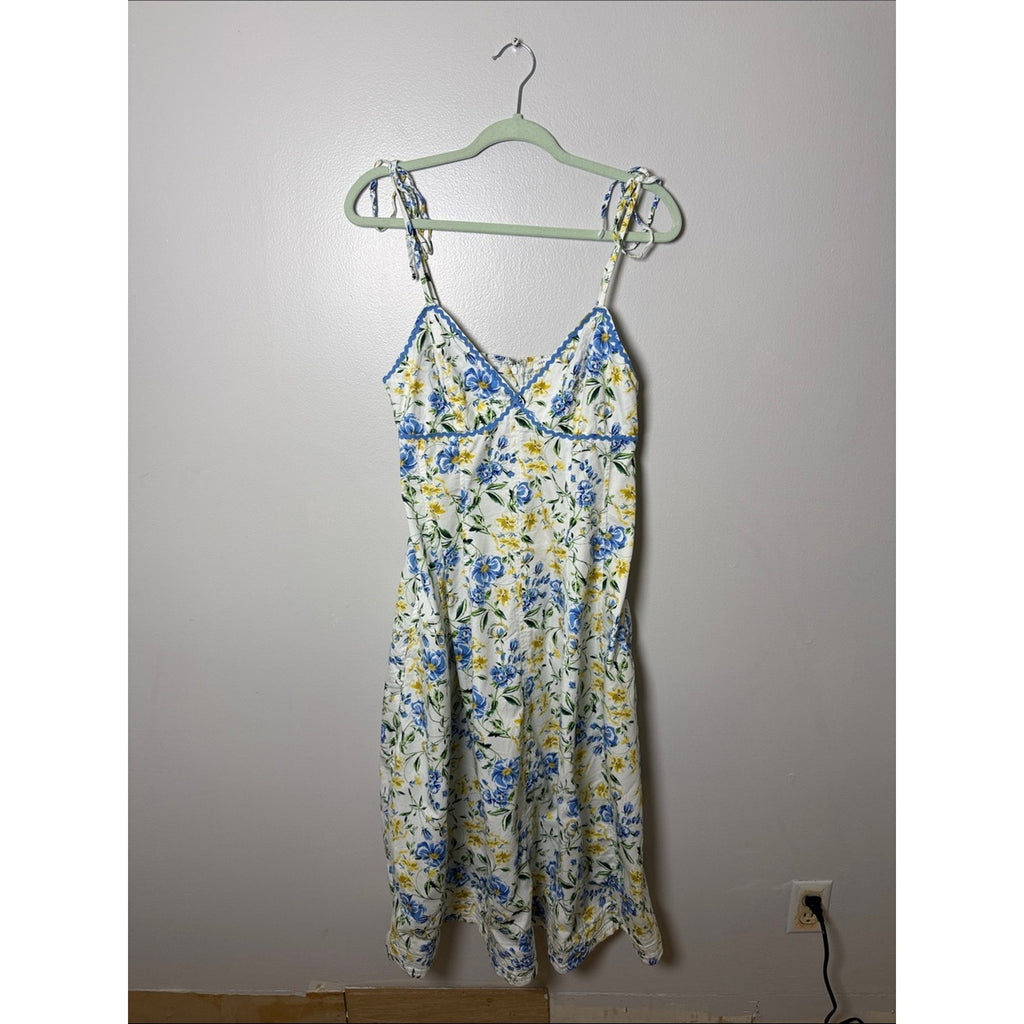 Free Assembly Floral Tie-Shoulder Sundress in Blue and Yellow Size Medium