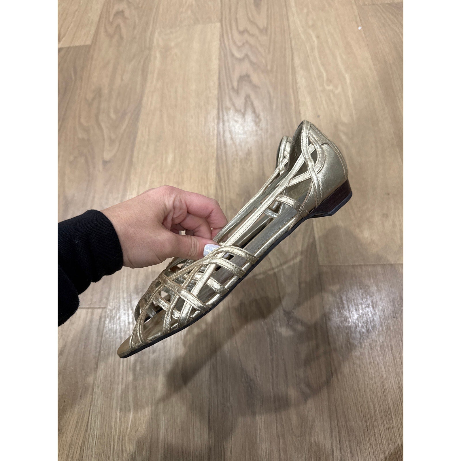 Talbots Metallic Cage Gold Strappy Flat Shoes Size 10
