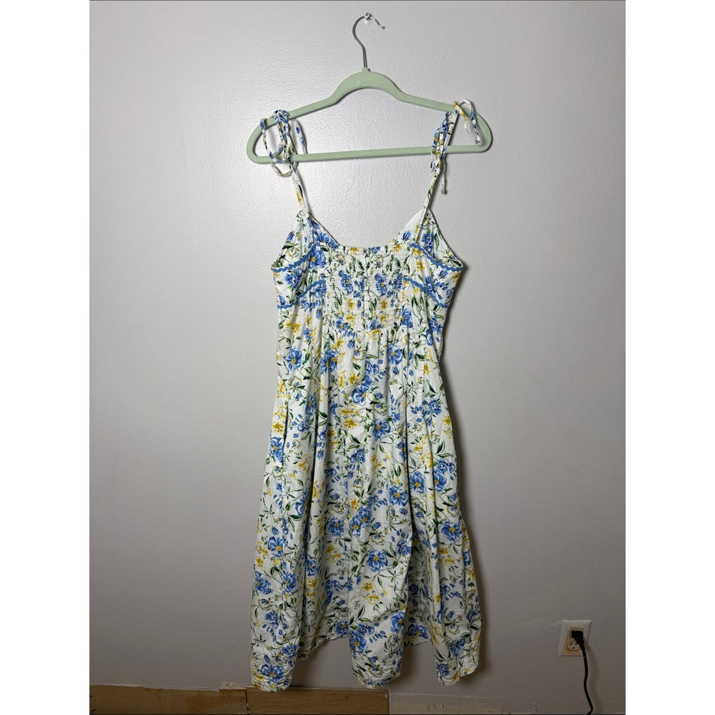 Free Assembly Floral Tie-Shoulder Sundress in Blue and Yellow Size Medium