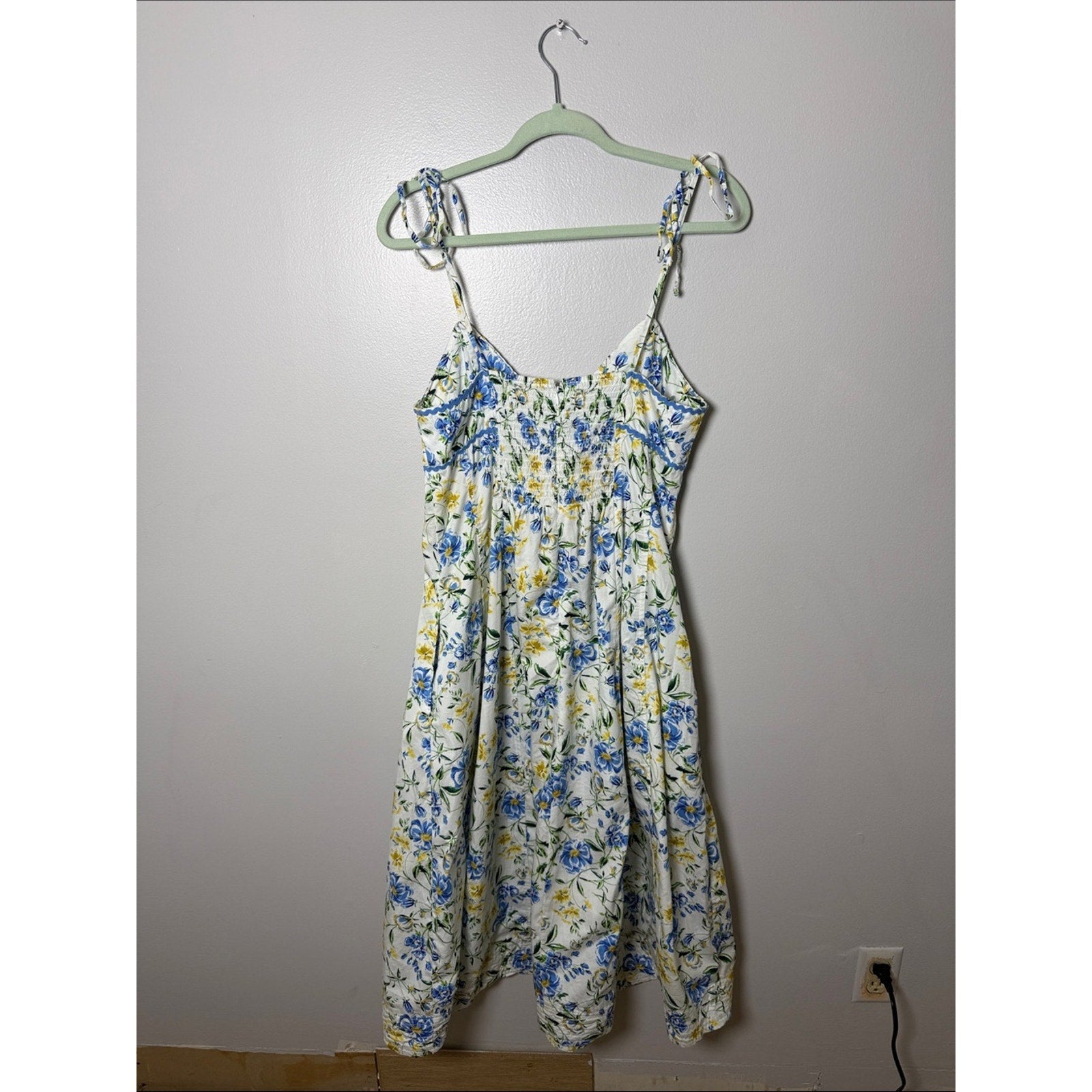 Free Assembly Floral Tie-Shoulder Sundress in Blue and Yellow Size Medium