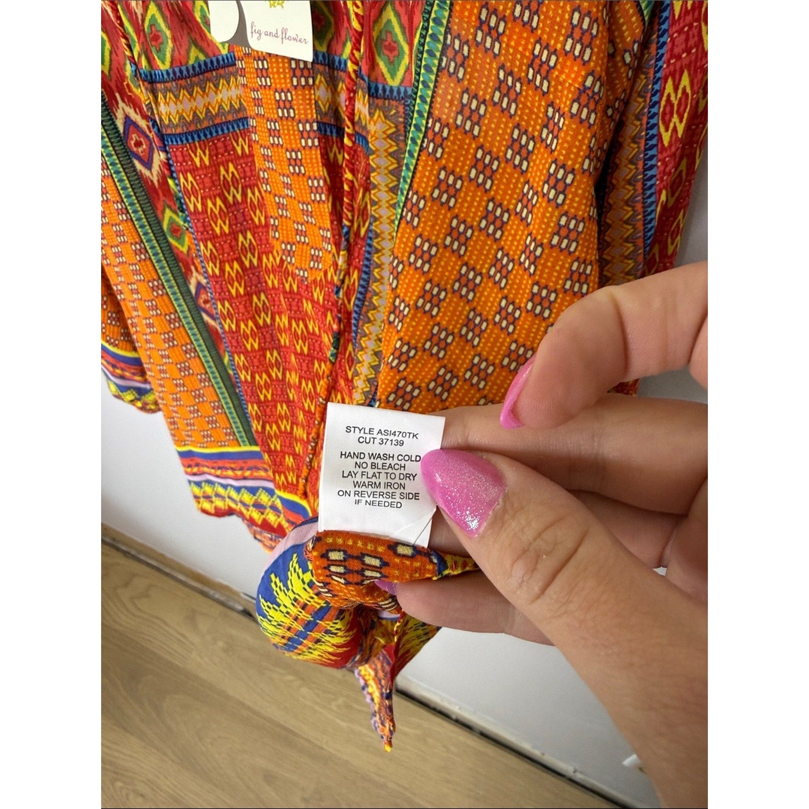 fig and flower Orange Multicolor Boho Tunic Top Size XL