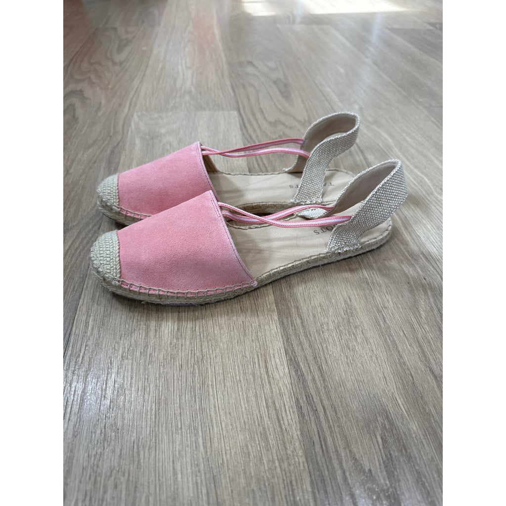 Talbots Ivy Closed Toe Espadrille Flats in a Pink / Coral Silk Suede Size 9.5