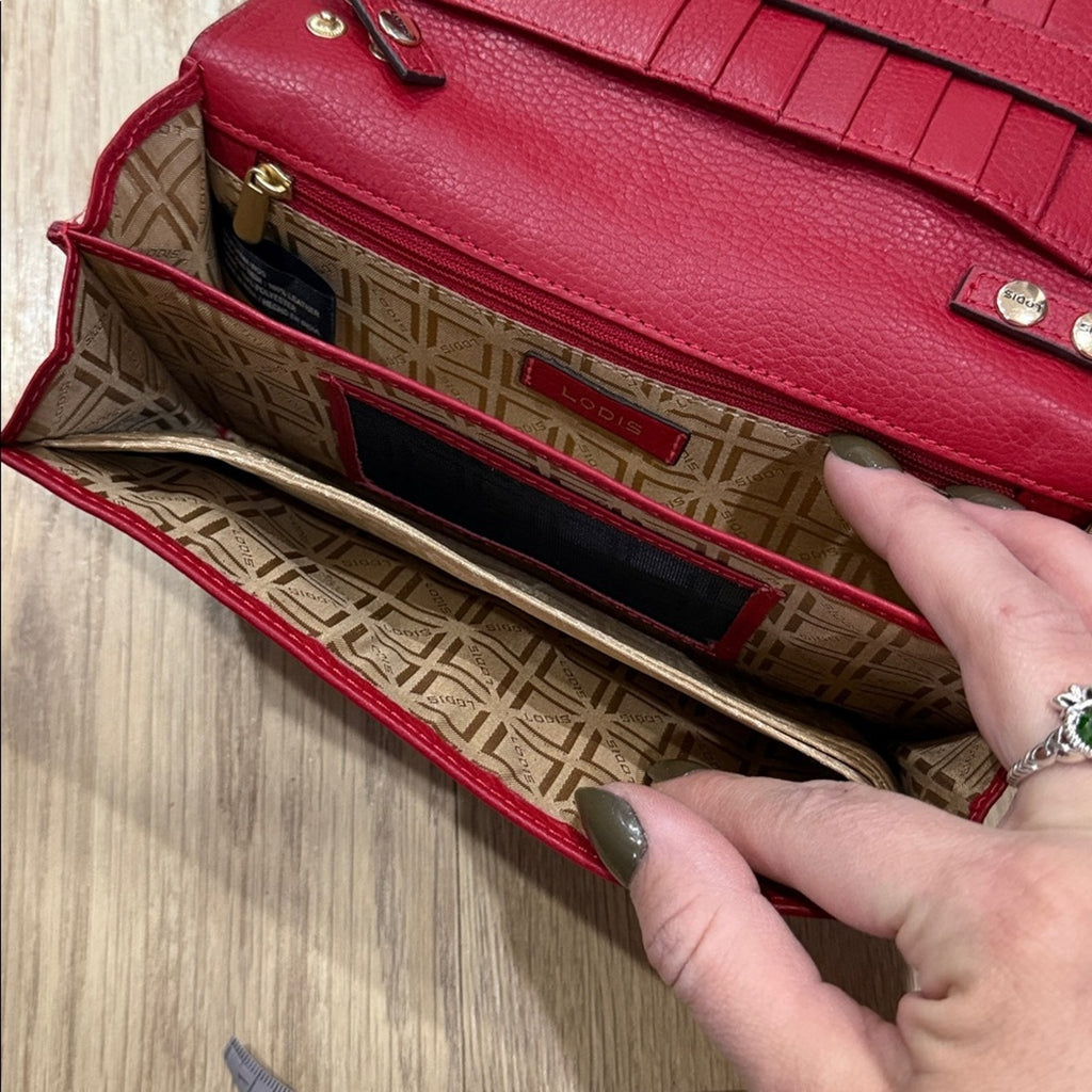 Lodis California Leather Traveler Crossbody Wallet in Red Leather