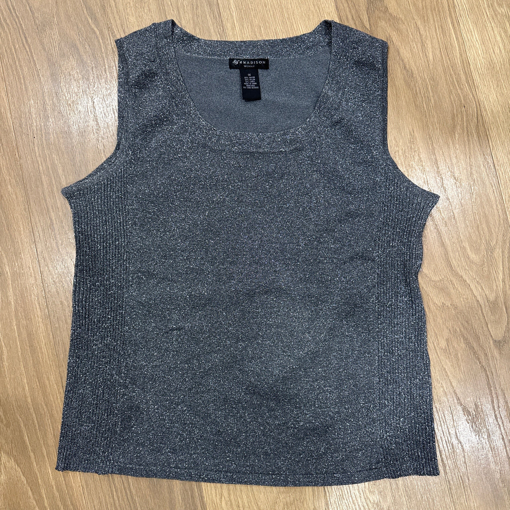 89th & Madison Woman Gray Silver Metallic Knit Sleeveless Top Size 1X