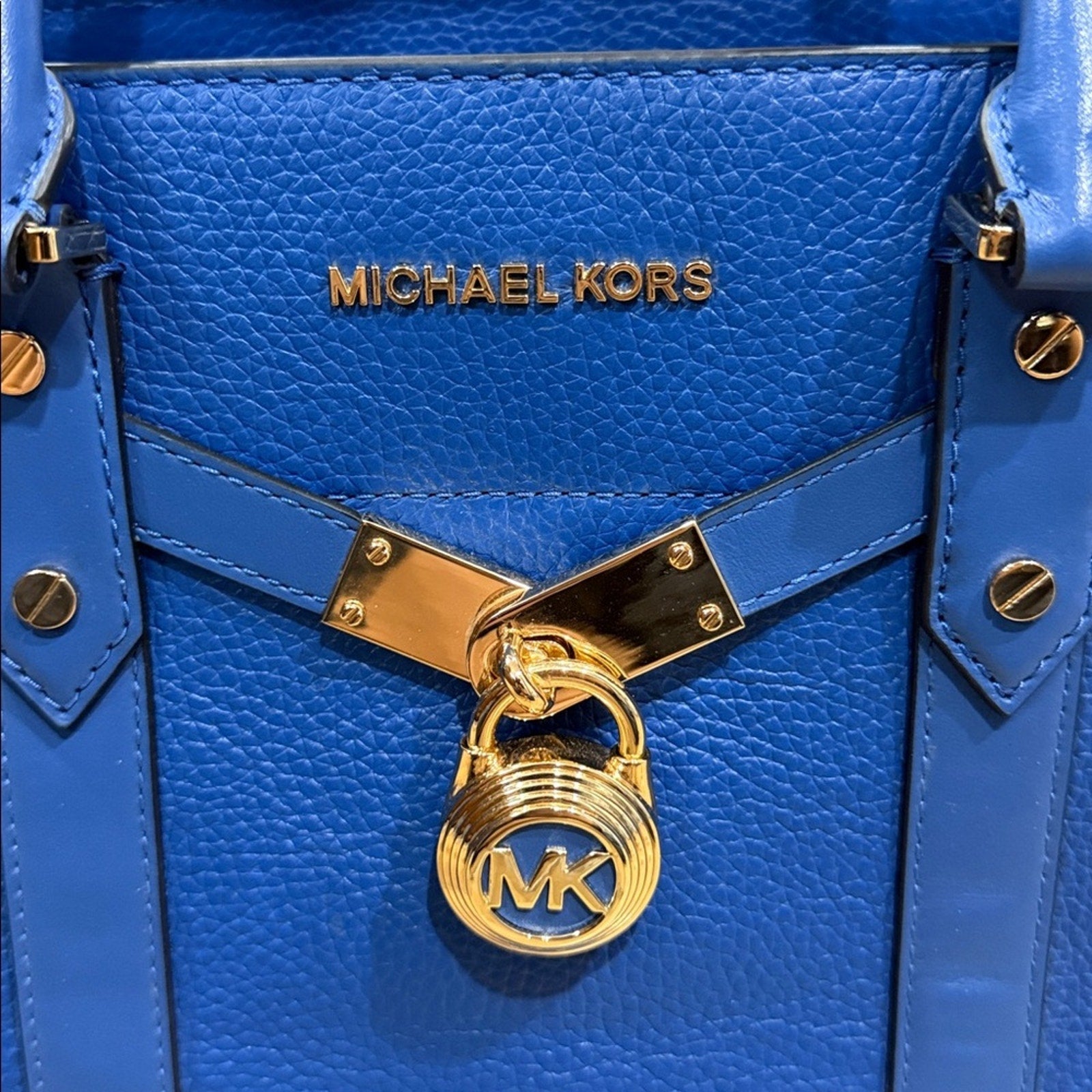 Michael Kors Nouveau Hamilton Large Satchel in Vintage Blue Pebbled Leather