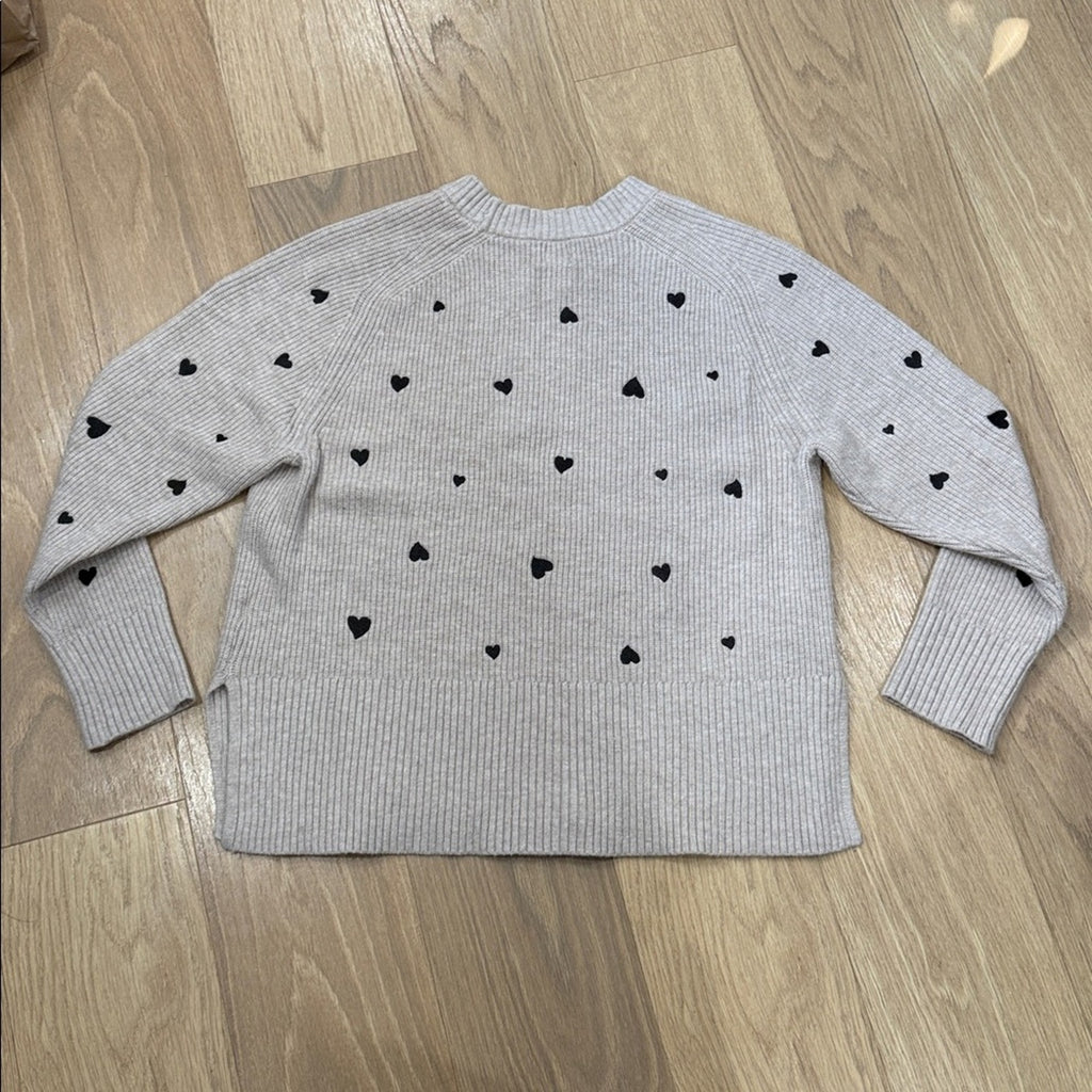 a new day Light Gray Sweater with Black Heart Embroidered Accents Medium