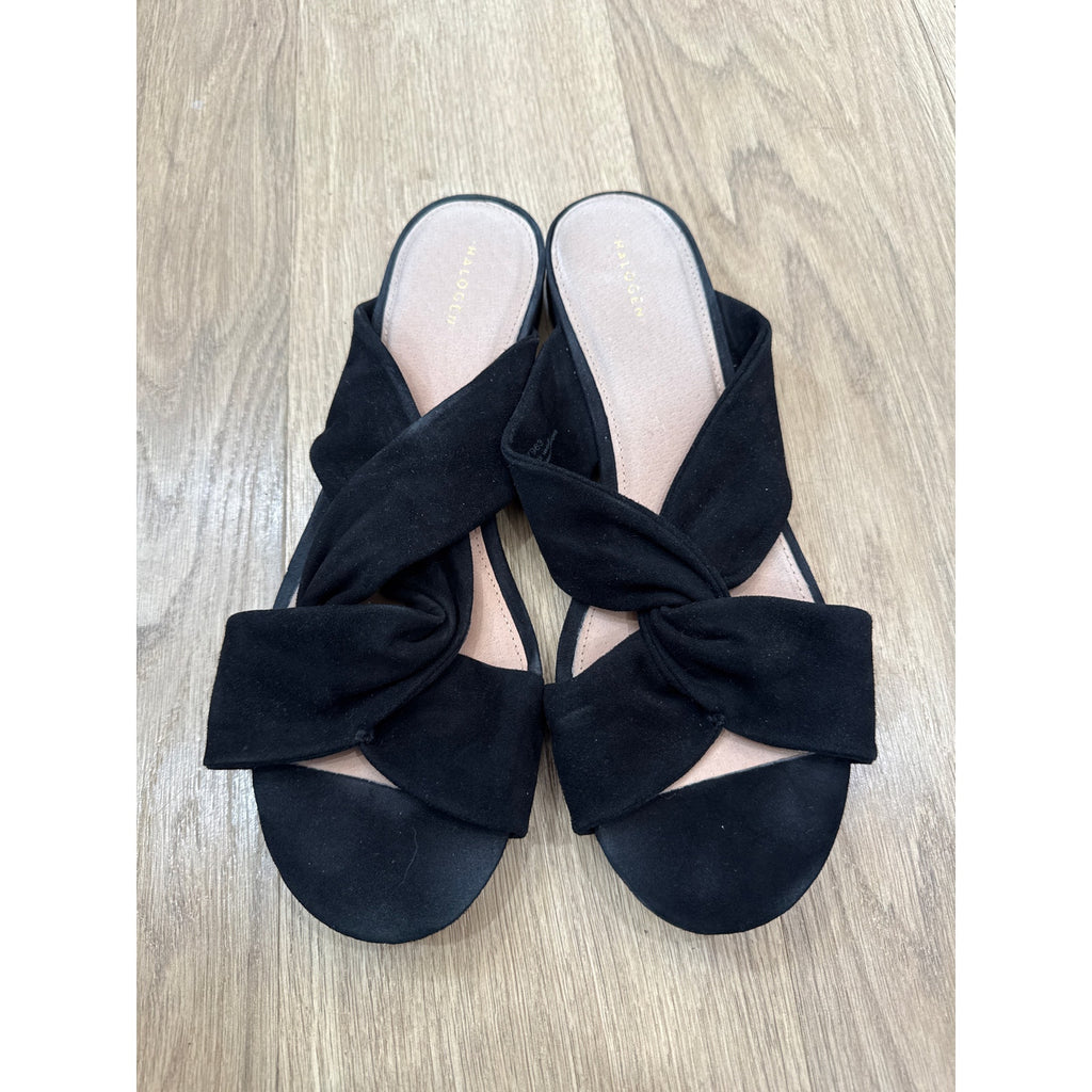 Halogen Suede Flat Strappy Black Sandals Size 10