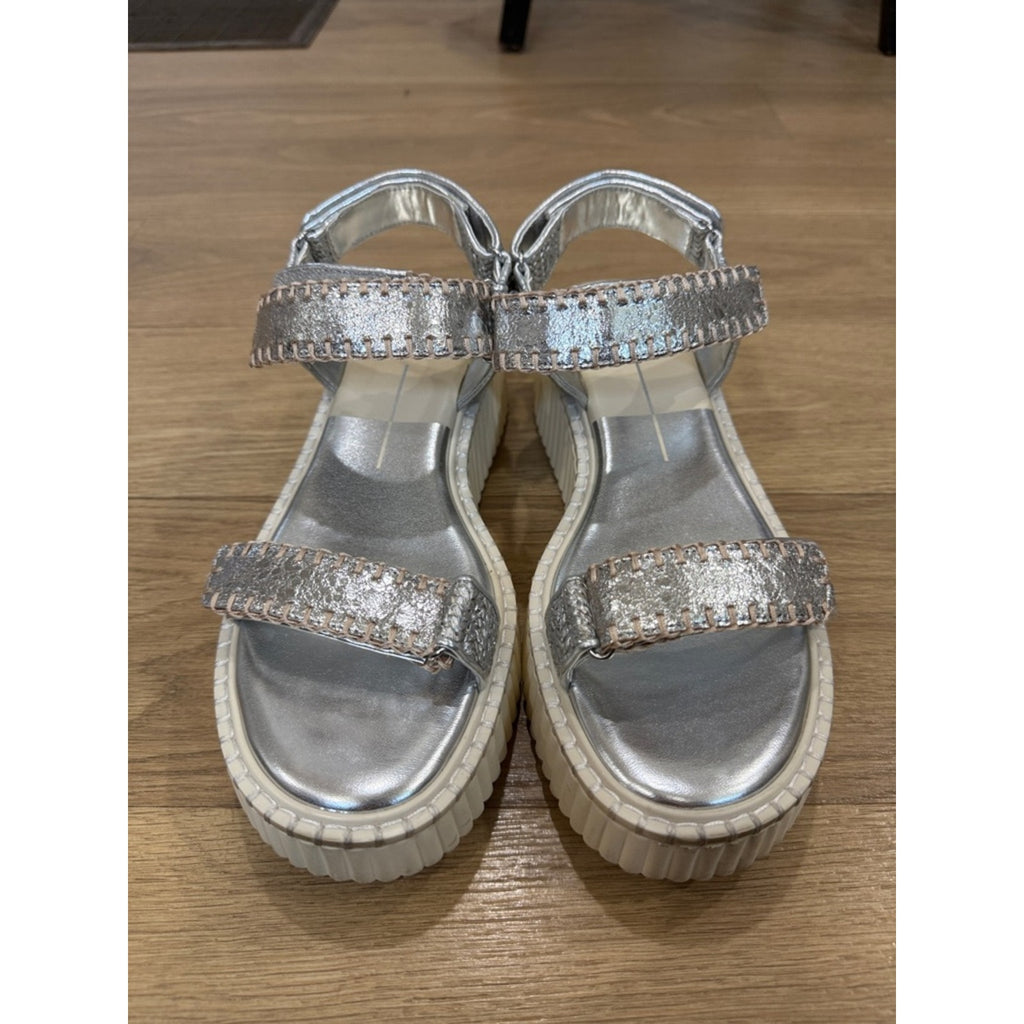 Dolce Vita Debra Metallic Silver Platform Sandals Size 9.5