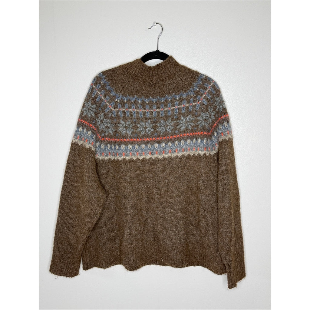 Old Navy Brown Fair Isle Wool-Blend Sweater Size XXL